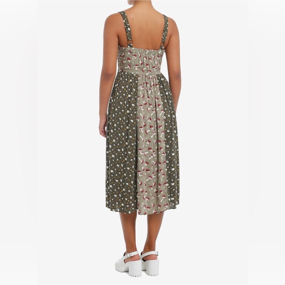 Hot Topic Thorn & Fable Mushroom Green Color-Block Midi Cami Dress, Size S - Picture 2 of 8